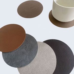 Brown Round Shape Coaster Custom One's Logo Promotional Cup Mat Coaster <b>Set</b> - Product Image 2