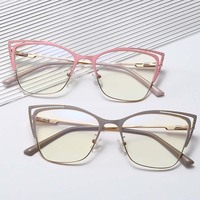 Nueva moda ojo de gato Anti luz azul gafas mujeres Metal colorido personalizado ordenador espejo plano gafas marco