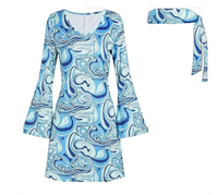 Costume d'Halloween pour femmes, style hippie des années 70, robe à manches cloche rétro, tenue de fête, avec bandeau, lunettes de soleil, collier de la paix