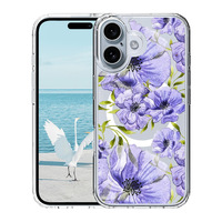 Casing ponsel magnetis motif bunga Ins, casing ponsel magnetis TPU + polikarbonat motif bunga untuk iPhone 16, casing ponsel kerajinan Khusus