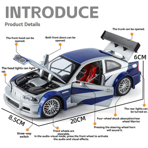 รถเหล็กหล่อแบบไดแคสต์ ขนาด 1:24 รุ่น BMWSS M3 GTRE46 พร้อมเสียงและไฟ ประตูเปิดได้ ของสะสมตกแต่ง ของเล่นโลหะ รถโบราณ สำหรับเด็กผู้ชาย - Product Image 3