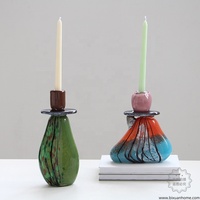 Bixuan Art Moderne Bougeoirs Cônes En Verre Colorwork Canne Fritté Gradient Goutte À Goutte Plaque Collier Stable Lourd Table Décor Bougies Pots