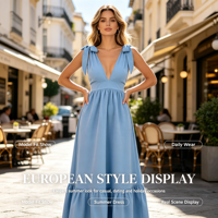 Robe longue sexy dos nu à col en V avec nœud, sans manches, taille haute, ourlet à volants, coupe ajustée, pour les vacances à la plage, pour femme