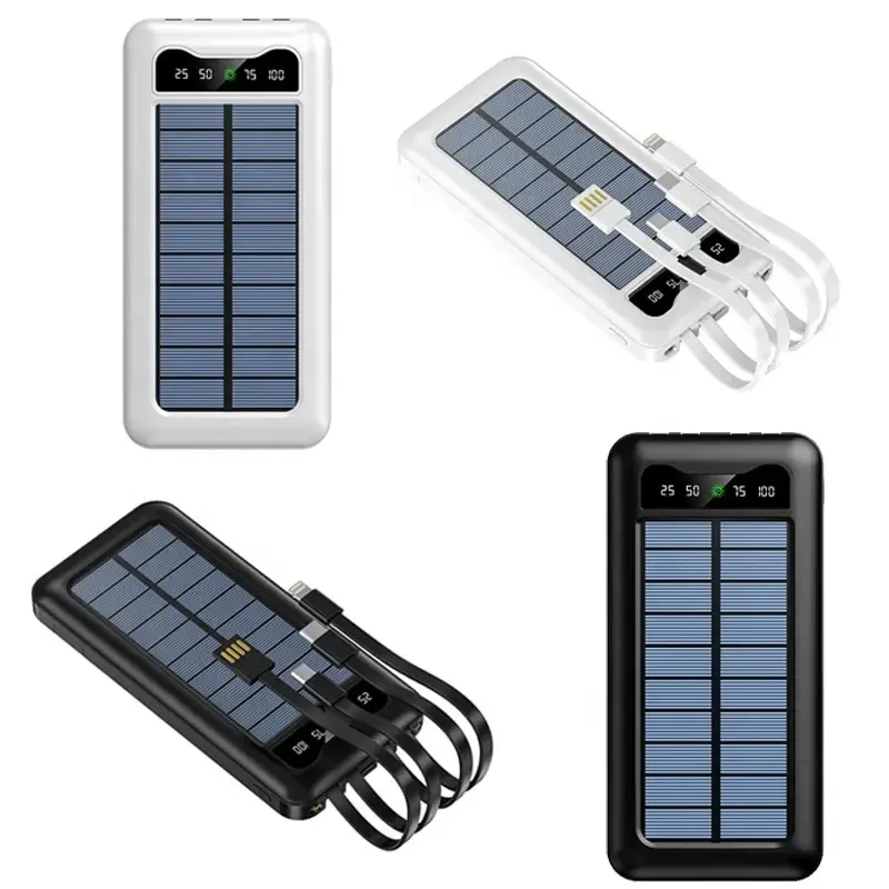뜨거운 판매 30000mAhtop 태양열 충전기 태양 전원 은행 내장 케이블 LED 조명과 아이폰에 대한 휴대용 전원