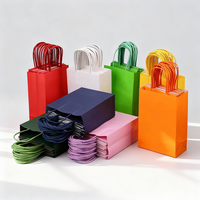 Sac en papier kraft recyclable avec poignée en corde plate torsadée, impression offset couleur personnalisée, logo, emballage cadeau