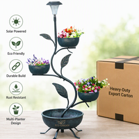 Support de pot de fleurs solaire à 3 pots avec base en fer en forme de feuille, décoration de jardin, de patio et d'extérieur