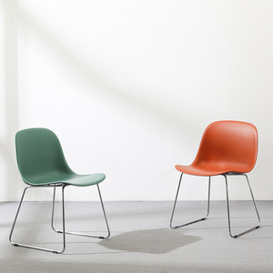 Minimalist Dining Chair With Thickened <b>Backrest</b> Steel Legs Nordic Style Plastic For Business Meetings - Product Image 1