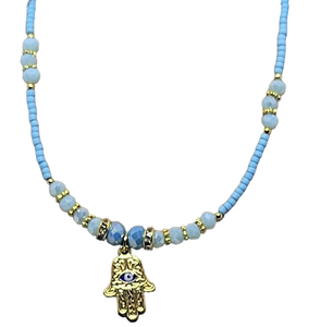 Collar de joyería de cristal de estilo étnico, colgante de cuentas de semillas con estilo, diseño hecho a mano con cuentas azul cielo, venta de moda - Product Image 1