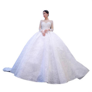 فستان زفاف عاجي عاري الكتفين على شكل حرف A-line طويل قطار مصلى مطرز بالدانتيل مطرز بالكرة ثوب خيال دانتيل طبيعي - Product Image 6