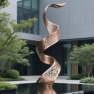 अनुकूलित अमूर्त स्टेनलेस स्टील पॉलिश रिबन मूर्तिकला कस्टम रंग आधुनिक डिजाइन आउटडोर पानी फव्वारा परिदृश्य एससी - Product Image 4