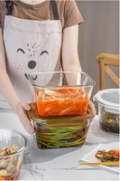 Bol en verre borosilicate carré et rond, grande capacité, boîte à bento, compatible micro-ondes, pour étudiants, conteneur de conservation des aliments frais