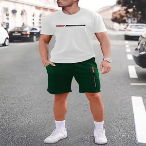 Ensemble short et haut décontracté en coton à col rond pour homme grande taille <span class=keywords><strong>Chen</strong></span> Jing, respirant, tricoté 180g, imprimé par transfert thermique, personnalisable - Product Image 4