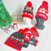 Berretto Natalizio Lavorato a Maglia con Pompon e Luci LED, Cappello Invernale con Motivi Jacquard di Babbo Natale, Pupazzo di Neve e Renna, Personalizzabile con Logo, Vendita all'Ingrosso