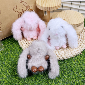 Dễ thương chút thỏ giả Mink lông <span class=keywords><strong>Keychain</strong></span> trẻ em của giả vờ chết thỏ Mặt dây chuyền với tai lớn sang trọng vật liệu Quà Tặng phụ kiện - Product Image 2