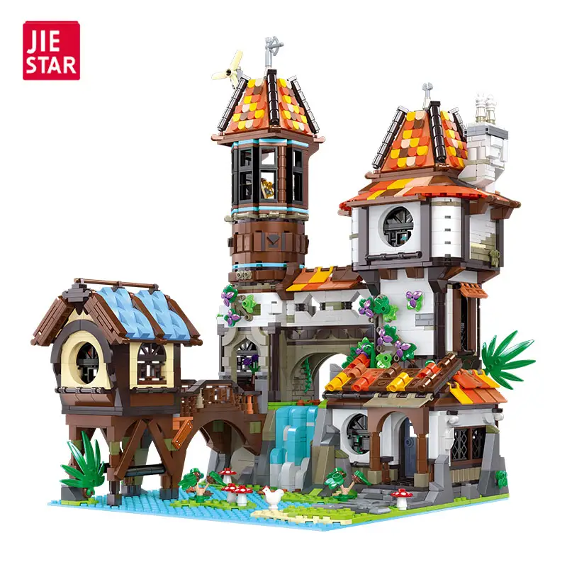 JIESTAR-Casa de Campo de estilo chino para niños, 2488 piezas, moc, bloques de construcción, vista de calle, juego de bloques de construcción