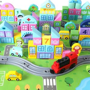 Xây dựng xây dựng khối theo dõi đồ chơi đặt trẻ em giáo dục điện đào tạo theo dõi đô thị khối xây dựng bằng gỗ - Product Image 2