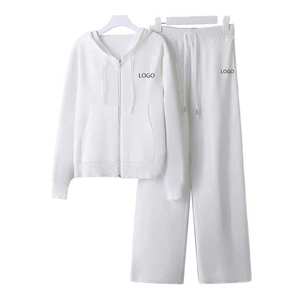 2 Piece <b>Hoodies</b> Set Women <b>Long</b> Sleeve Knit Sweater Zip Up <b>Cardigan</b> Loose Pant Pockets Lady Sport Set OEM ODM Logo Color - Product Image 5