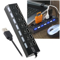 Hub USB 2.0 haute vitesse Xput à 7 ports avec interrupteurs individuels marche/arrêt, adaptateur répartiteur multi-ports alimenté pour ordinateur portable, ordinateur de bureau et usage professionnel