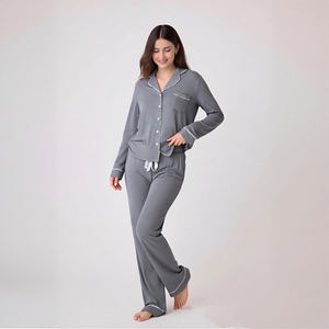 طقم بيجامات نسائية من Hongbo الأكثر مبيعاً مكون من قطعتين لفصل الخريف, بيجامات نوم مريحة وقابلة للتنفس من ألياف الخيزران والسباندكس للبيع بالجملة - Product Image 2