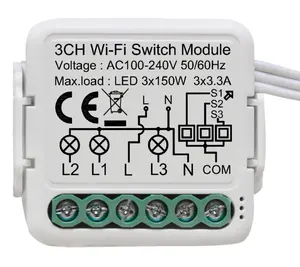 OURTOP Wireless Switch 3-Channel Wi-Fi Remote Switch Module 2.4GHz - 2.4835GHz