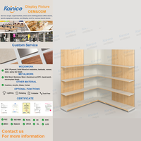 Kainice Holzmaserung-Panel L-förmiges Eckregal Weißes Laminat Verstellbares Regal für Boutique-Einzelhandels-Präsentationsständer