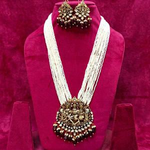 Conjunto de Joyería Tradicional India de Latón con Imitación de Perlas para Mujer, Collar y Aretes, Diseño Personalizado, Moda Étnica para Bodas - Product Image 1