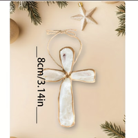 2 pièces de décorations suspendues de Noël en coquilles d'huîtres naturelles de 3 pouces avec ornements en forme de croix, cadeau de mariage sur le thème de la plage côtière
