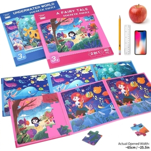 Livre de puzzles magnétiques pour enfants, conte de fées, <span class=keywords><strong>monde</strong></span> sous-marin, 2 en 1, 40 pièces, en bois, découpe laser, non toxique, finition mate, boîte cadeau, OEM - Product Image 5