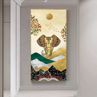 Peinture murale encadrée en porcelaine cristalline Art Déco de luxe, motif éléphant, cadre noir/doré pour la décoration de salon et de maison