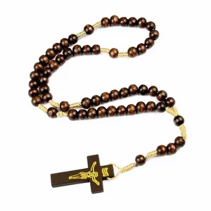 Rosario Barato con Cruz de Jesús, Cuentas de Madera de Colores, Joyería Religiosa Católica, Rosario Misionero Hecho a Mano con Cuerda Anudada, Venta al por Mayor - Product Image 4