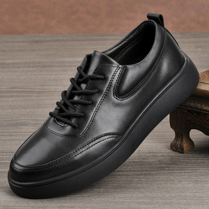 Men's Genuine Leather Lace-up Dress Shoes <b>Round</b> Toe Rubber Outsole <b>Cushioned</b> Office Career All Seasons Solid Black - Product Image 1