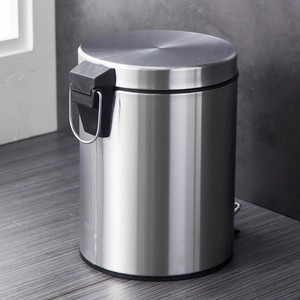 Stainless Steel Foot Operated Trash Can 1.4kg Cylindrical Indoor Kitchen Bathroom Waste <b>Bin</b> With <b>Lid</b> - Product Image 4