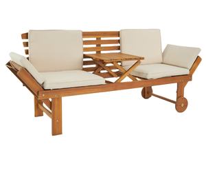 Espuma de madera maciza de teca personalizable de color y tamaño de 3 plazas para patio con cojines de color gris claro para muebles de exterior - Product Image 1