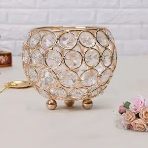 Glass Gold Crystal Metal Scented Candle Tealight Holders for Wedding Table Centerpieces Home Decoration Crystal Flower Bowl