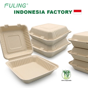FULING Contenant alimentaire à clapet de 9 pouces en bagasse de canne à sucre, compostable, sans PFAS, <span class=keywords><strong>jetable</strong></span> et biodégradable - Product Image 1