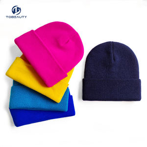 Bonnet en tricot épais de haute qualité pour hommes et femmes, avec logo brodé, bonnet d'hiver chaud à revers - Product Image 1