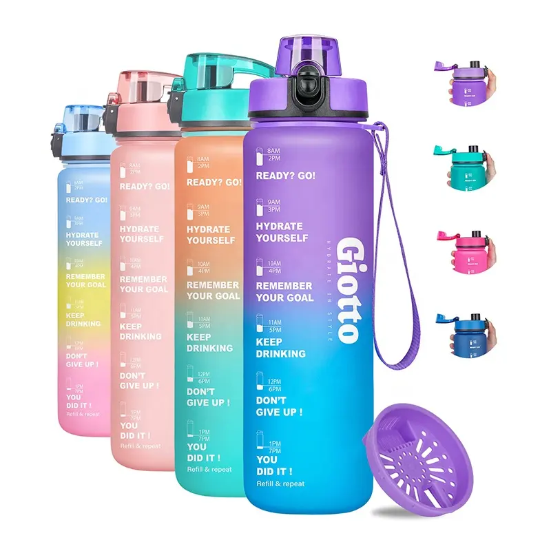 Flip Top Frosted Bpa Free Tritan Sport Motivational Gym Plastic Drink Bottle Insulated Water Bottles With Time Marker And Strap