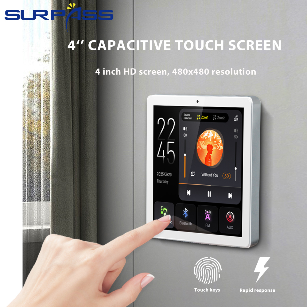 PW431 Smart Switch Panel 4 Inch for Background Music Player 2 Zone In-Wall Amplifier FM Radio Stereo Ceiling Touch Screen Hotel · image 4