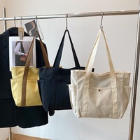 Tas Tote Kanvas Besar Lipat dengan Resleting Ramah Lingkungan Dapat Digunakan Kembali Tas Selempang untuk Mahasiswa Kantor Perjalanan Harian Belanja Jalan-Jalan