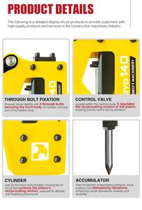 Alta Qualidade Mini Escavadeira 2 Ton 1.5 Ton 1100-2695MM Anexo Quebrando <span class=keywords><strong>Rock</strong></span> Breaker Martelo - Product Image 4