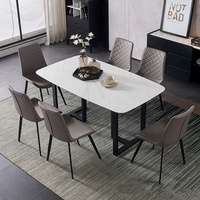 Table rectangulaire Zayshine, style minimaliste italien, luxe, pieds en acier carbone blanc, plateau en pierre frittée imitation marbre, mobilier de restaurant