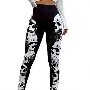 Wholesale Gothic Skull Print <b>Leggings</b> Women High Waist Stretch Halloween Party Gym Fitness Slimming <b>Black</b> White <b>Leggings</b> OEM - Product Image 3