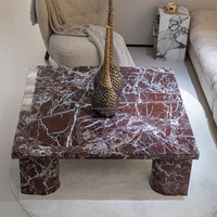 Table basse carrée moderne sur mesure en marbre Rosso Levanto, table centrale en marbre naturel poli pour villa, salon, projet hôtelier