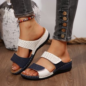 Zapatillas de plataforma para mujer, zapatos de playa transpirables con punta abierta para verano, para exteriores, en negro, blanco y azul, talla grande - Product Image 2