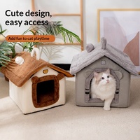 Coussin pour chat en velours épais, amovible et lavable, de style villa, en forme de maison, pour l'hiver, chaud et confortable