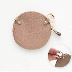 Japanese style PU leather women's zippered mini portable round coin purse with lychee pattern, perfect for storing <b>small</b> items. - Product Image 3