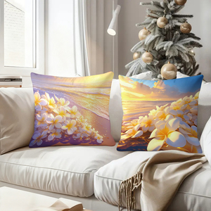 Bantal pantai yang nyaman dengan hiasan bunga frangipani menghiasi sofa pesta yang dihiasi kaus kaki Natal dan tanduk rusa. - Product Image 4