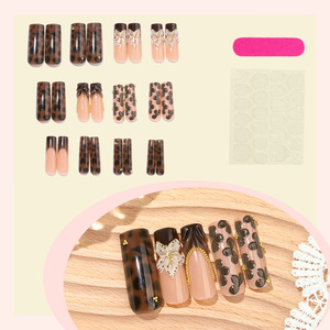Uñas postizas de lujo con diseño de leopardo francés, 3D estéreo, largas, estilo ataúd, stiletto, para otoño e invierno, uñas artificiales. - Product Image 4