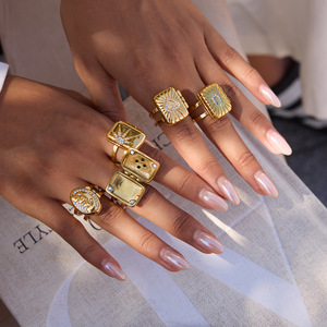 Fashion <b>Rings</b> <b>Set</b> <b>Gold</b> Tone Geometric Design Pave Setting Women's Jewelry Gift - Product Image 3