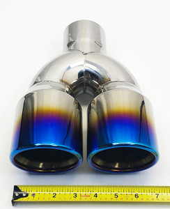 Embout d'échappement à double sortie <span class=keywords><strong>2</strong></span>.5 "Entrée 3.5" Sortie 10 "Long Embouts d'échappement ronds obliques en acier inoxydable bleu brûlé - Product Image 5